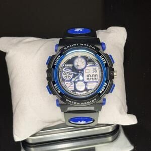 Skmei Watch Unisex 50m Silver Black Analog Digital Alarm Chrono New Battery